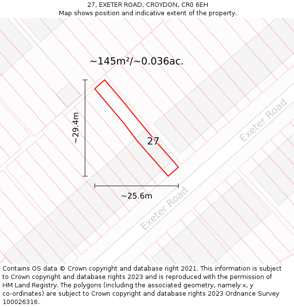 27, EXETER ROAD, CROYDON, CR0 6EH: Plot and title map