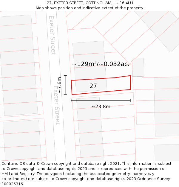 27, EXETER STREET, COTTINGHAM, HU16 4LU: Plot and title map