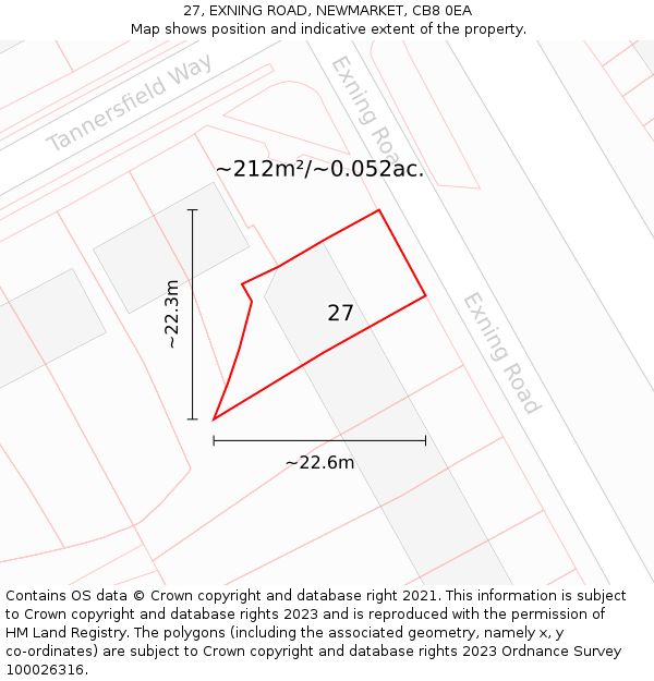 27, EXNING ROAD, NEWMARKET, CB8 0EA: Plot and title map