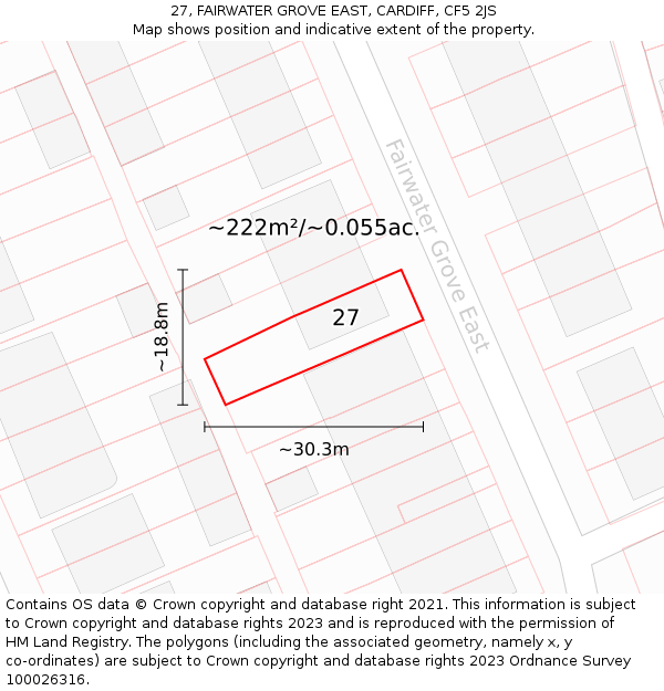 27, FAIRWATER GROVE EAST, CARDIFF, CF5 2JS: Plot and title map