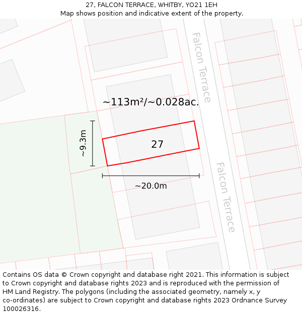 27, FALCON TERRACE, WHITBY, YO21 1EH: Plot and title map