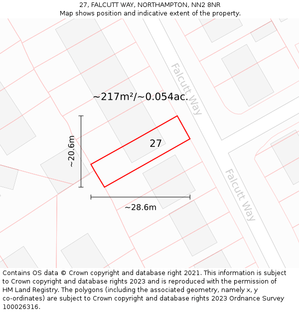 27, FALCUTT WAY, NORTHAMPTON, NN2 8NR: Plot and title map