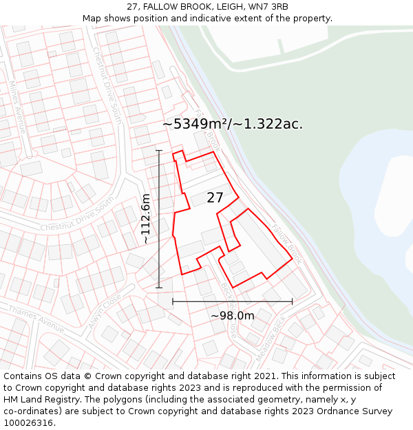 27, FALLOW BROOK, LEIGH, WN7 3RB: Plot and title map
