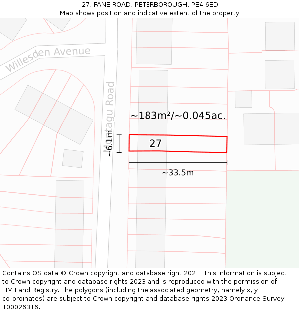 27, FANE ROAD, PETERBOROUGH, PE4 6ED: Plot and title map