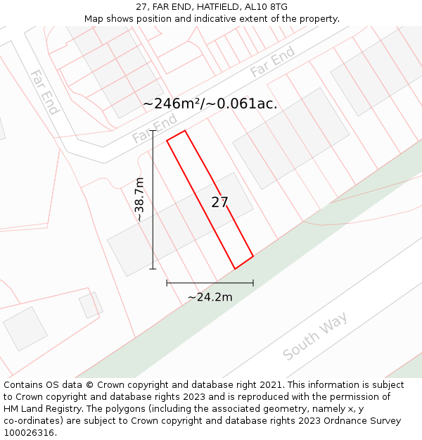 27, FAR END, HATFIELD, AL10 8TG: Plot and title map