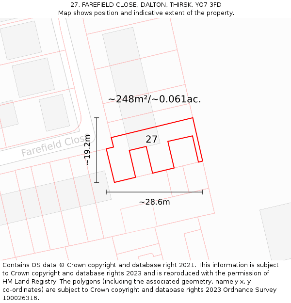 27, FAREFIELD CLOSE, DALTON, THIRSK, YO7 3FD: Plot and title map
