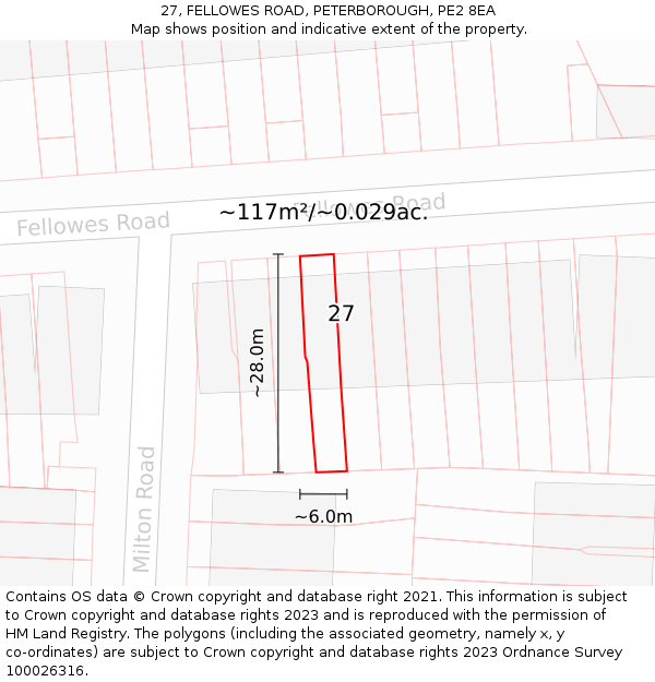 27, FELLOWES ROAD, PETERBOROUGH, PE2 8EA: Plot and title map