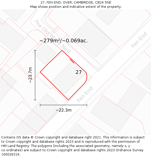 27, FEN END, OVER, CAMBRIDGE, CB24 5NE: Plot and title map