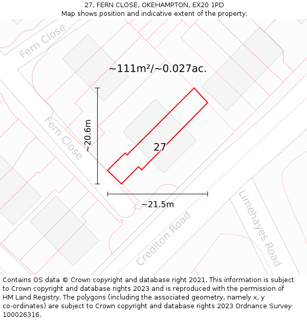 27, FERN CLOSE, OKEHAMPTON, EX20 1PD: Plot and title map
