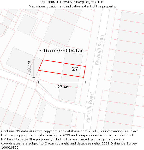 27, FERNHILL ROAD, NEWQUAY, TR7 1LE: Plot and title map