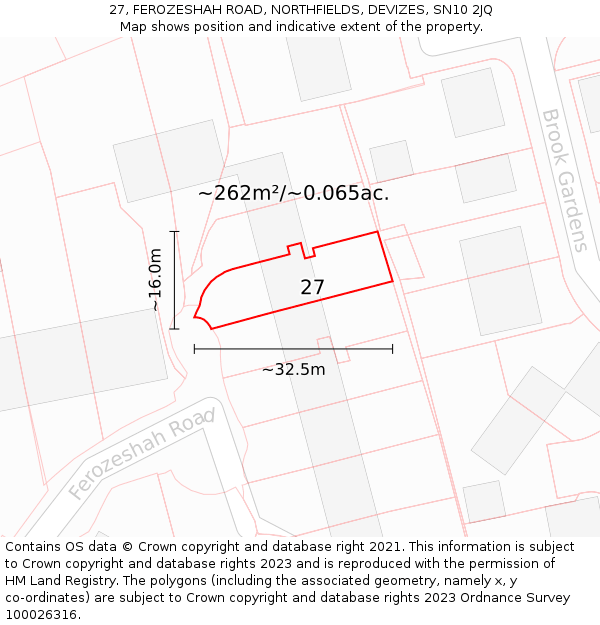 27, FEROZESHAH ROAD, NORTHFIELDS, DEVIZES, SN10 2JQ: Plot and title map