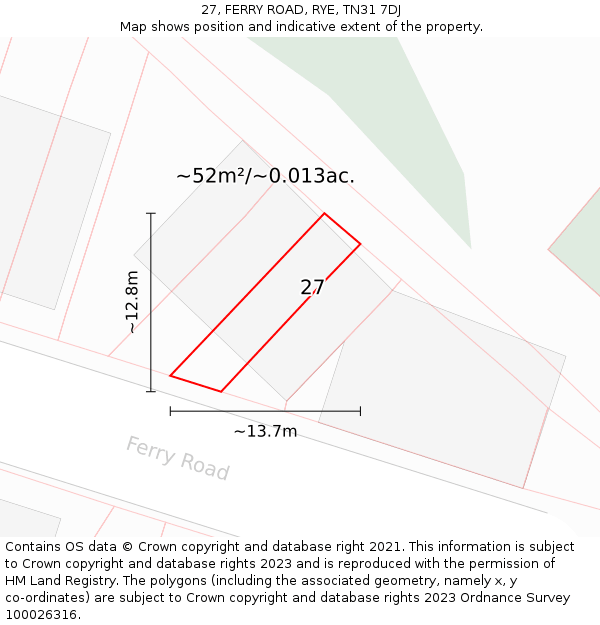 27, FERRY ROAD, RYE, TN31 7DJ: Plot and title map