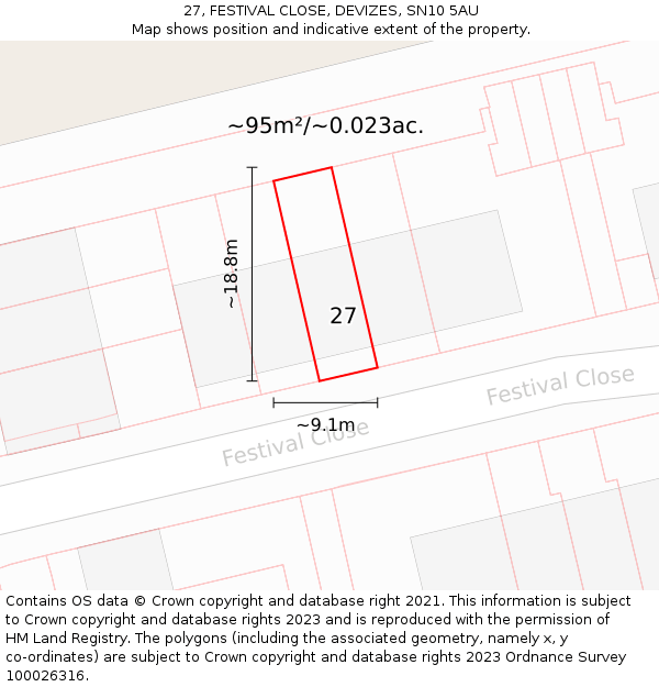 27, FESTIVAL CLOSE, DEVIZES, SN10 5AU: Plot and title map
