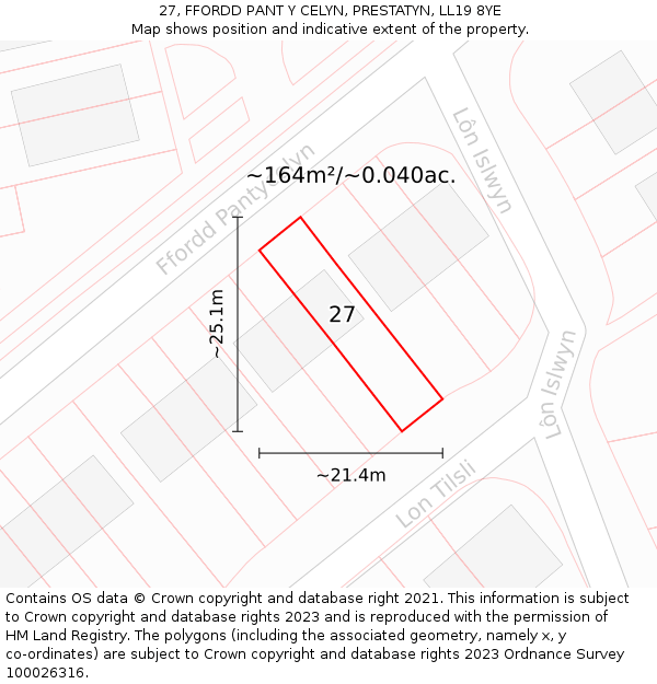 27, FFORDD PANT Y CELYN, PRESTATYN, LL19 8YE: Plot and title map
