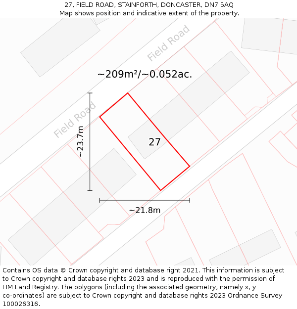 27, FIELD ROAD, STAINFORTH, DONCASTER, DN7 5AQ: Plot and title map