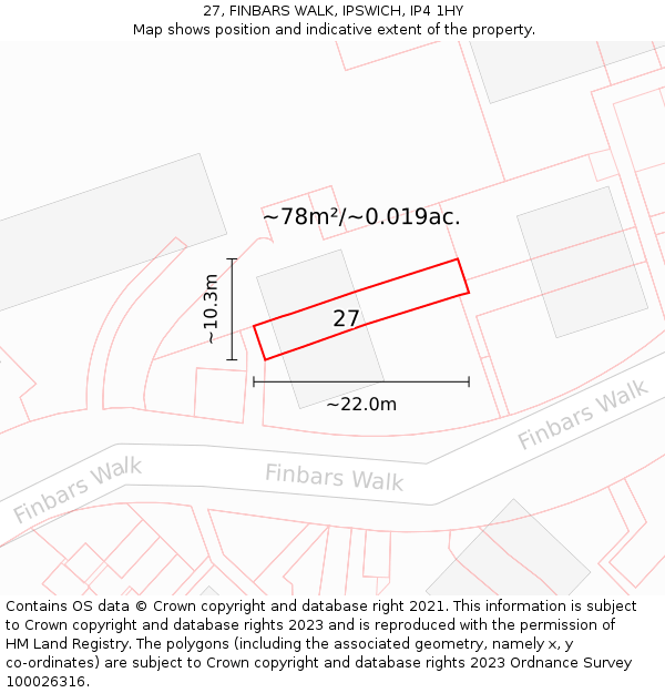27, FINBARS WALK, IPSWICH, IP4 1HY: Plot and title map
