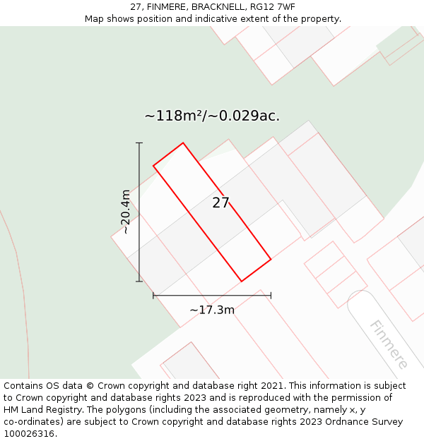 27, FINMERE, BRACKNELL, RG12 7WF: Plot and title map