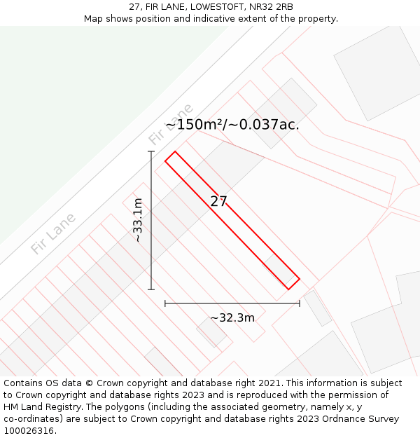 27, FIR LANE, LOWESTOFT, NR32 2RB: Plot and title map