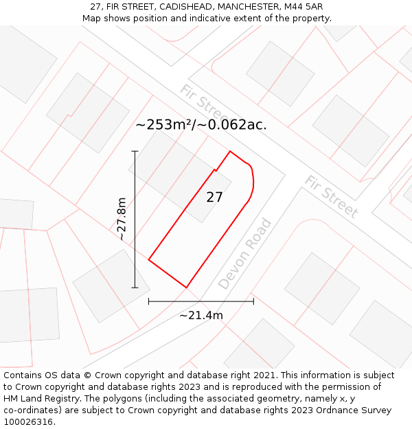 27, FIR STREET, CADISHEAD, MANCHESTER, M44 5AR: Plot and title map