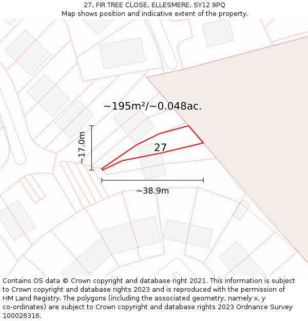 27, FIR TREE CLOSE, ELLESMERE, SY12 9PQ: Plot and title map