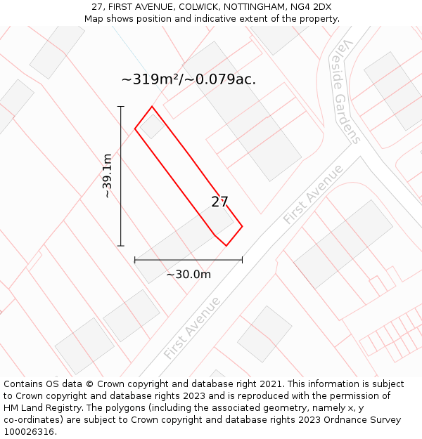 27, FIRST AVENUE, COLWICK, NOTTINGHAM, NG4 2DX: Plot and title map