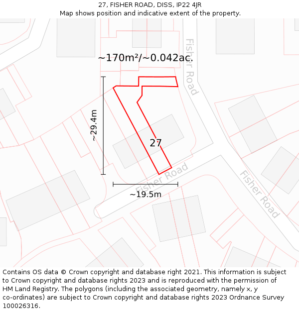 27, FISHER ROAD, DISS, IP22 4JR: Plot and title map