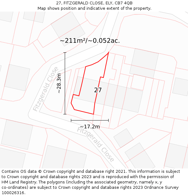 27, FITZGERALD CLOSE, ELY, CB7 4QB: Plot and title map