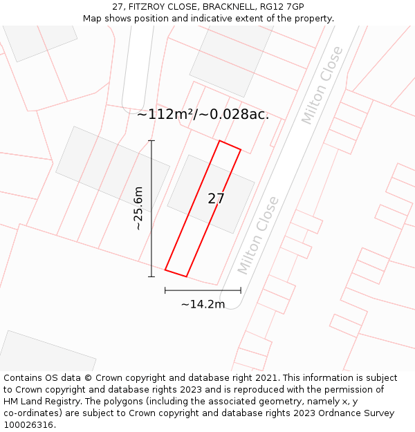 27, FITZROY CLOSE, BRACKNELL, RG12 7GP: Plot and title map