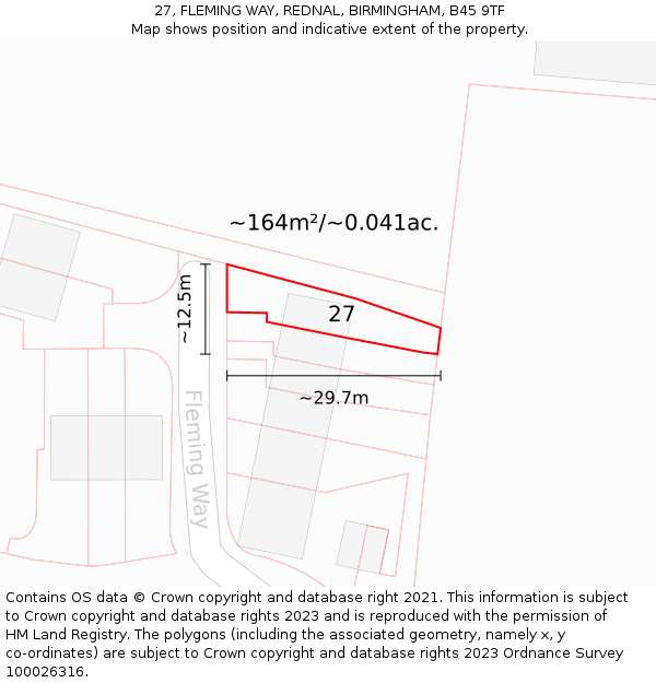 27, FLEMING WAY, REDNAL, BIRMINGHAM, B45 9TF: Plot and title map