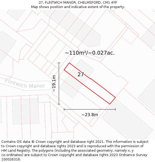 27, FLINTWICH MANOR, CHELMSFORD, CM1 4YP: Plot and title map