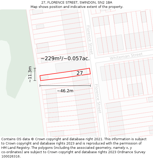 27, FLORENCE STREET, SWINDON, SN2 1BA: Plot and title map