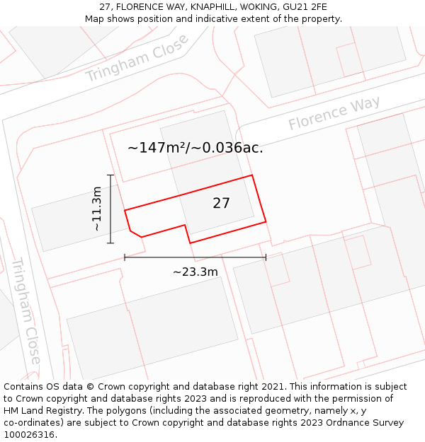27, FLORENCE WAY, KNAPHILL, WOKING, GU21 2FE: Plot and title map