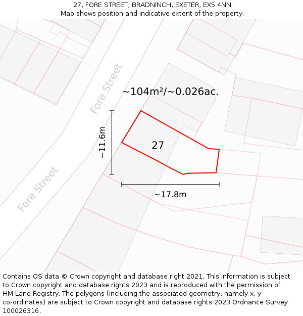 27, FORE STREET, BRADNINCH, EXETER, EX5 4NN: Plot and title map