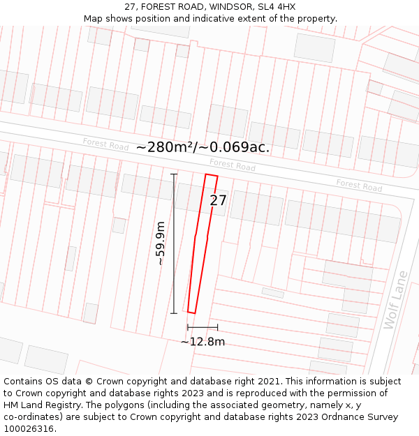 27, FOREST ROAD, WINDSOR, SL4 4HX: Plot and title map