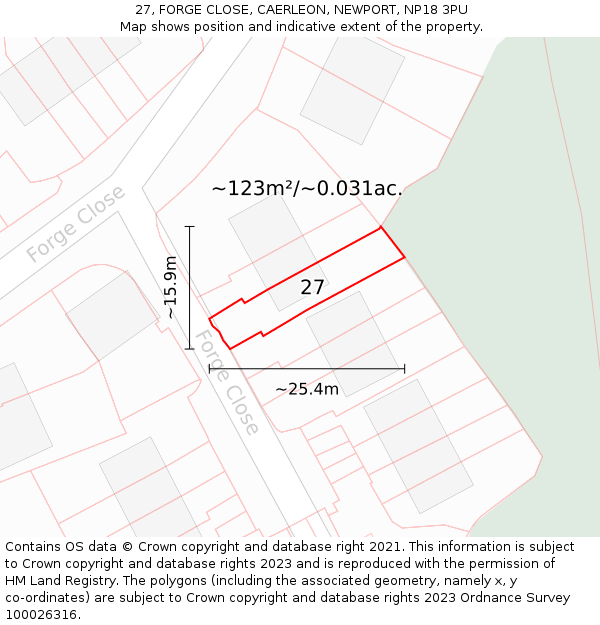 27, FORGE CLOSE, CAERLEON, NEWPORT, NP18 3PU: Plot and title map