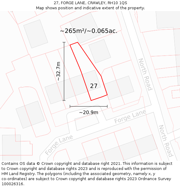 27, FORGE LANE, CRAWLEY, RH10 1QS: Plot and title map