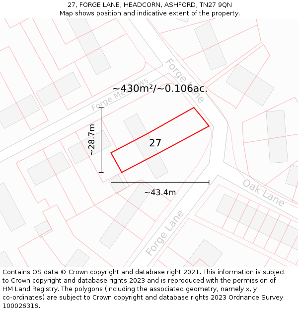 27, FORGE LANE, HEADCORN, ASHFORD, TN27 9QN: Plot and title map