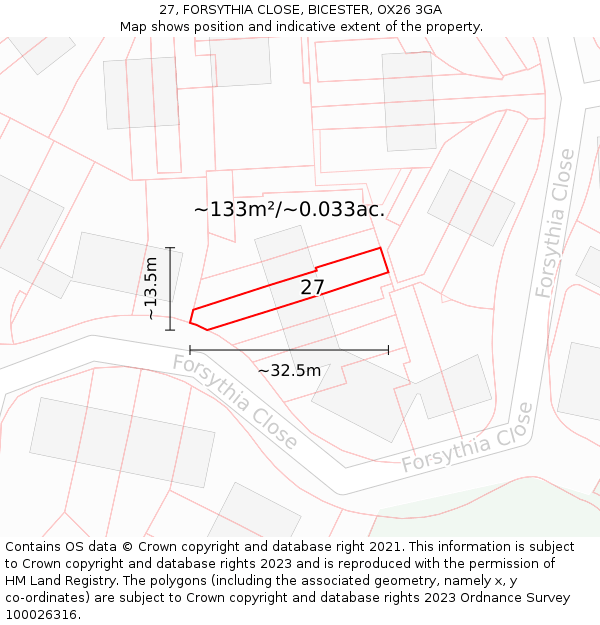 27, FORSYTHIA CLOSE, BICESTER, OX26 3GA: Plot and title map