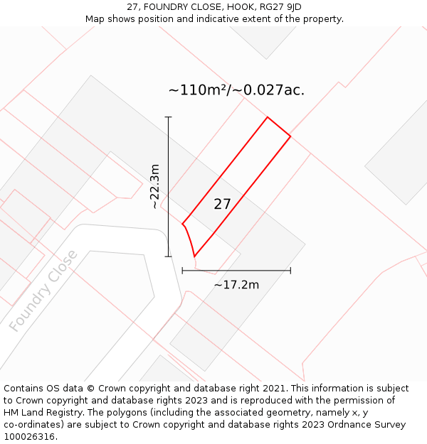 27, FOUNDRY CLOSE, HOOK, RG27 9JD: Plot and title map