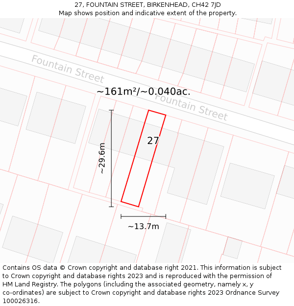 27, FOUNTAIN STREET, BIRKENHEAD, CH42 7JD: Plot and title map