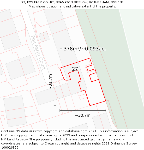 27, FOX FARM COURT, BRAMPTON BIERLOW, ROTHERHAM, S63 6FE: Plot and title map