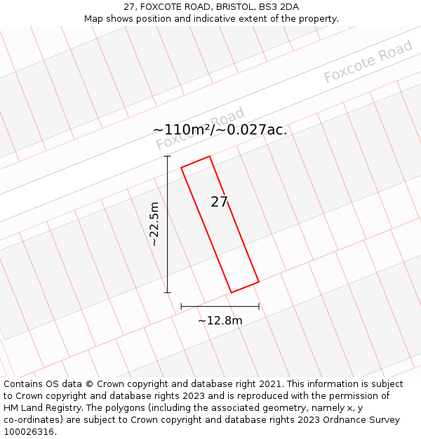 27, FOXCOTE ROAD, BRISTOL, BS3 2DA: Plot and title map