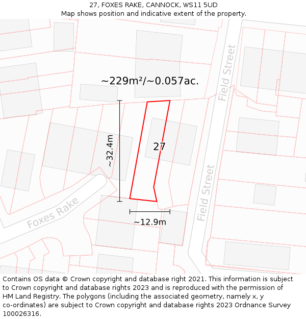 27, FOXES RAKE, CANNOCK, WS11 5UD: Plot and title map