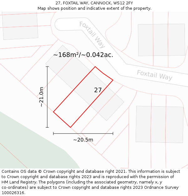 27, FOXTAIL WAY, CANNOCK, WS12 2FY: Plot and title map