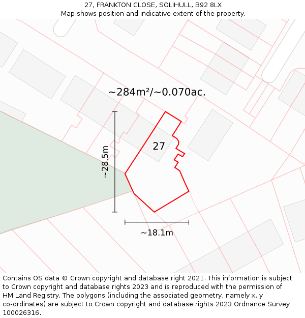 27, FRANKTON CLOSE, SOLIHULL, B92 8LX: Plot and title map