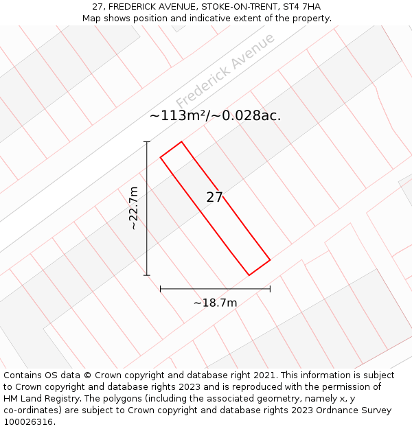 27, FREDERICK AVENUE, STOKE-ON-TRENT, ST4 7HA: Plot and title map