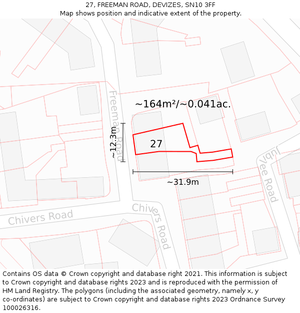27, FREEMAN ROAD, DEVIZES, SN10 3FF: Plot and title map