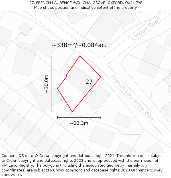 27, FRENCH LAURENCE WAY, CHALGROVE, OXFORD, OX44 7YF: Plot and title map