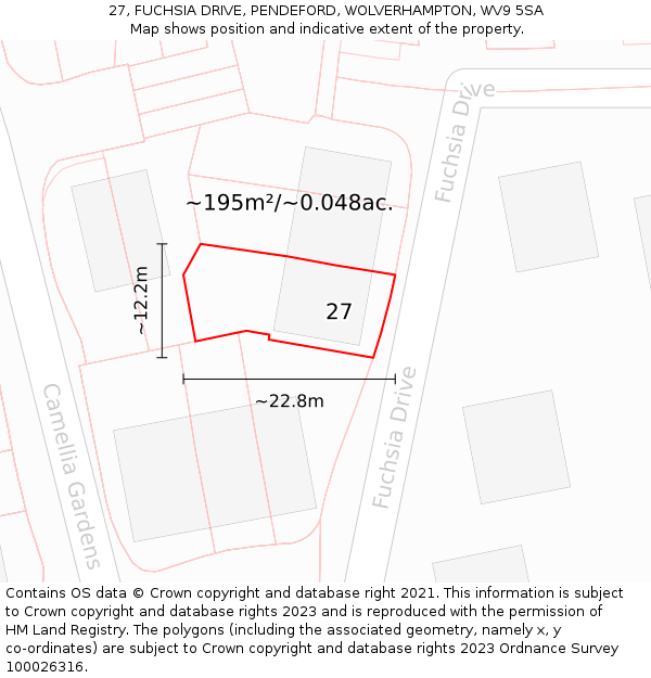 27, FUCHSIA DRIVE, PENDEFORD, WOLVERHAMPTON, WV9 5SA: Plot and title map