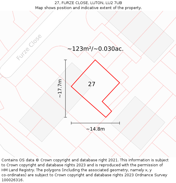 27, FURZE CLOSE, LUTON, LU2 7UB: Plot and title map